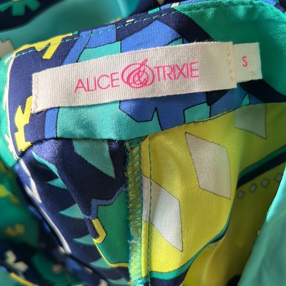Alice & Trixie Silk Turquoise Blue Yellow Geometric Print Wide Leg Flare Pants S - Picture 7 of 9